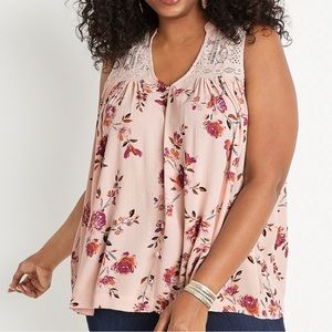 SOLD Maurices Floral Lace Panel Button Up Tank Women’s XL